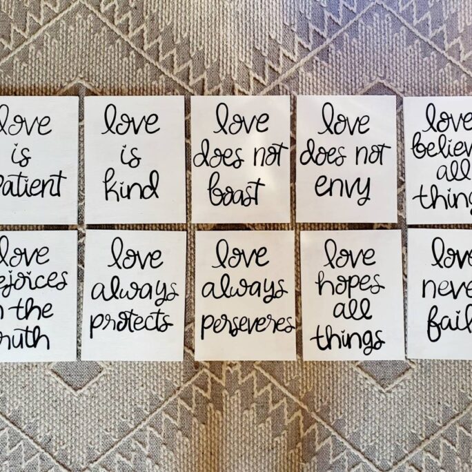 White Wedding Signs, Corinthians Love Is Patient, Kind, Hand Painted Wood Signage, Set Of 10