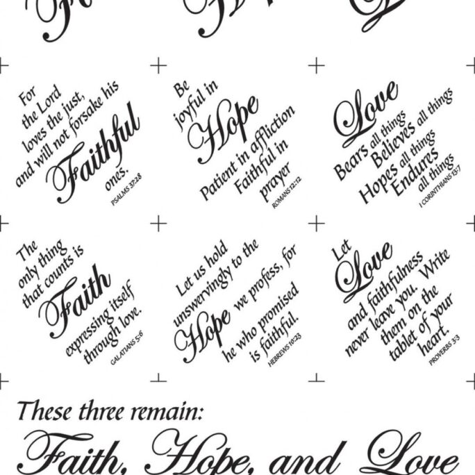 Faith Hope Love Panel Block Party Studios Silk Screened Black Ink On Natural Cotton Scriptures