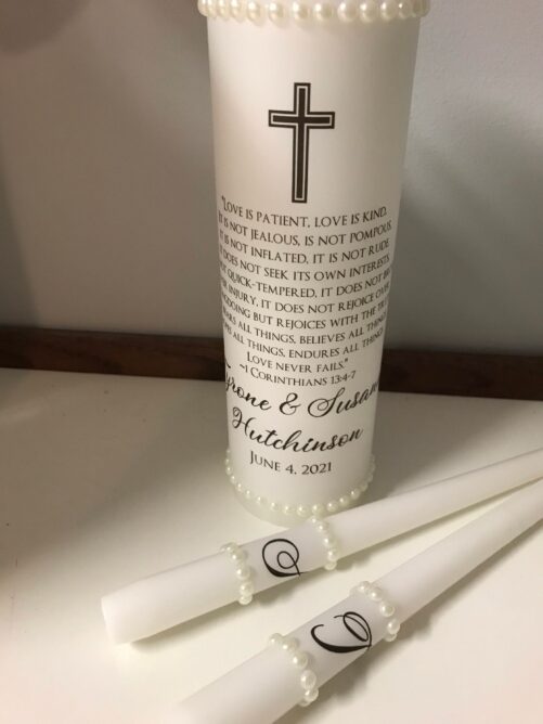 Love Is Patient Unity Candle With Cross & Pearls