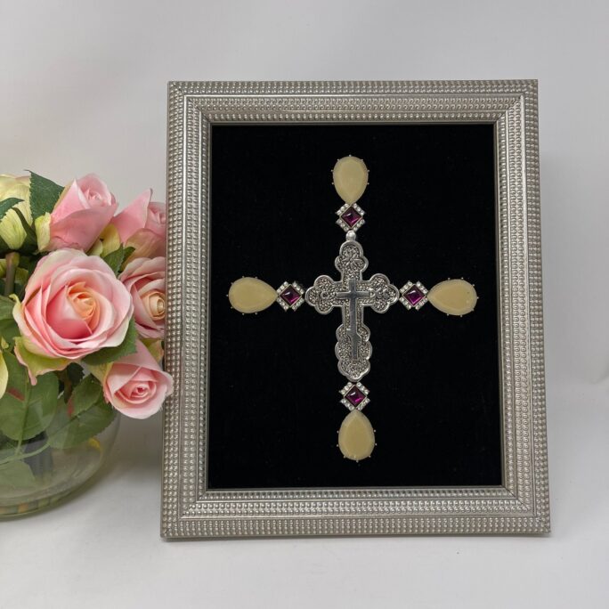 Christian Cross Framed Jewelry Art/Vintage Handmade Artwork/Gold & Black Velvet/Baptism Gift/Confirmation Gift/ Gift For Him/ Her