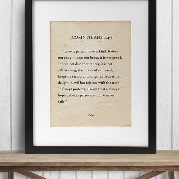 Corinthians - Love Is Patient, Kind 11x14 Unframed Book Page Print Great Bible Verse Home Decor & Wedding Gift