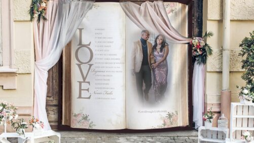 Fairytale Book Backdrop Love Wedding Storybook Tapestry Photo Romantic Ceremony Sign Anniversary Bridal Shower Vintage Elegant Decoration