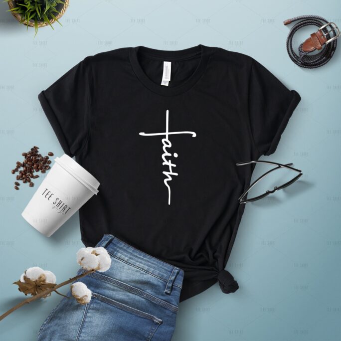 Faith T-Shirt, Christian Shirt, Vertical Cross, Religious Hope & Love, Church, Mrv744