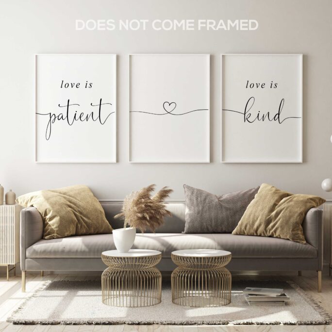 Love Is Patient, Kind, Set Of 3 Poster Prints, Minimalist Art, Home Wall Decor