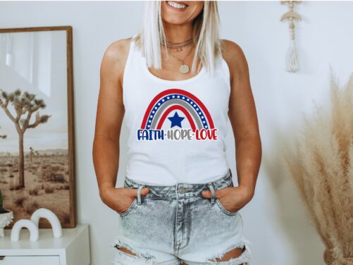 Faith Hope Love Tank Top, Freedom Racerback 4Th Of July Gift For American, Christian Patriotic Tops