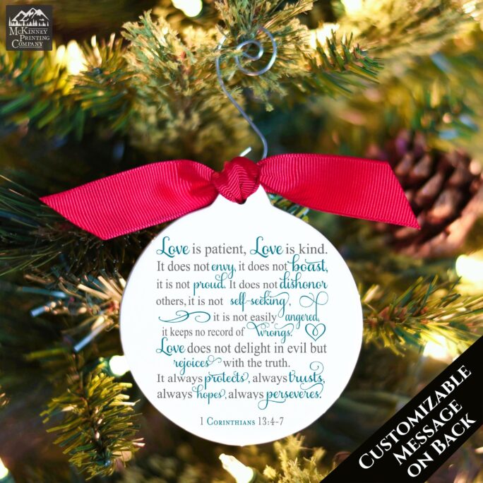 1 Corinthians 13, 4, Love Is Patient, Bible Verse, Quote, Saying, Inspirational, Christmas Ornament, Christian Gift, Custom, Personalized
