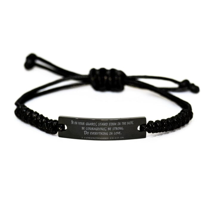 1 Corinthians 1613-14, Be On Your Guard Stand Firm in The Faith, Bible Verse Black Rope Bracelet, Christian Bracelet, Religious Gift, Christian
