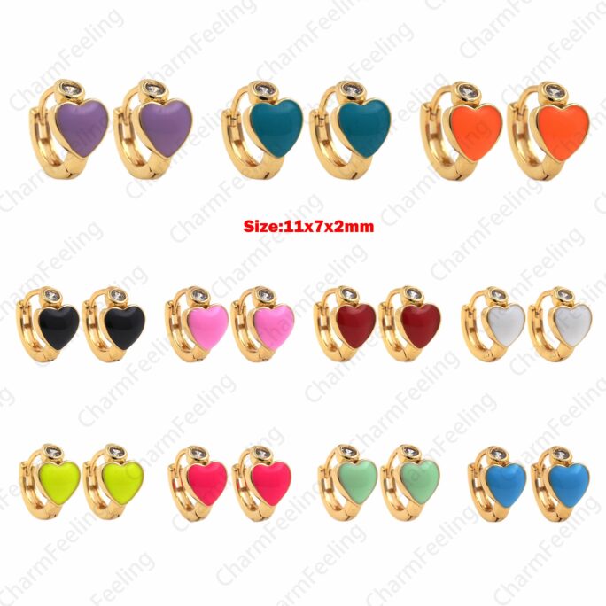 1 Pair, 18K Gold Filled Enamel Love Earrings, Heart Multi-Color Optional, 11x7x2mm