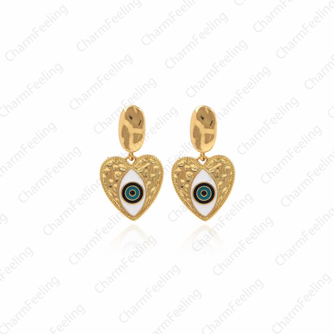 1 Pair 18K Gold Filled Love Earrings, Enamel Eye Heart Earring Accessories, 32x17.5mm