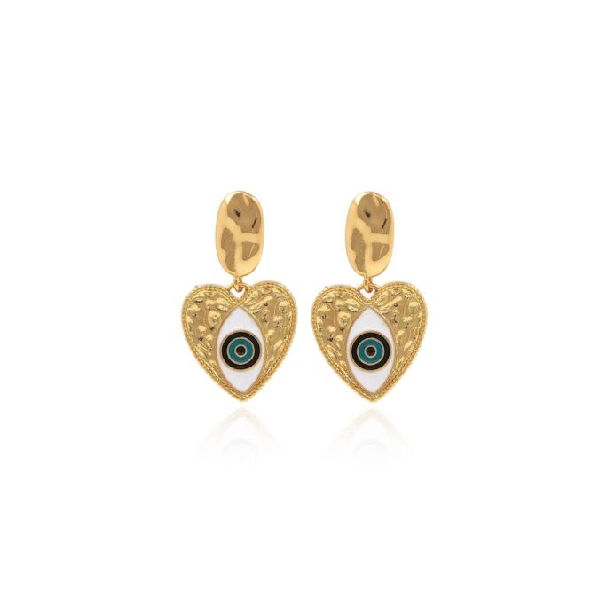 1 Pair, Enamel Earrings, Heart Eye Pierced Gift For Her, Evil Love Earrings, 32x17.5mm