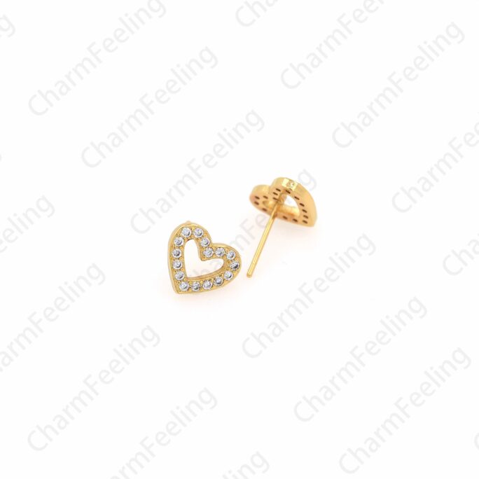 1 Pair, Heart-Shaped Earrings, Micropaved Cz Love Earrings, Love Charm, 18K Gold Filled A Gift For Her, 9x10.5mm