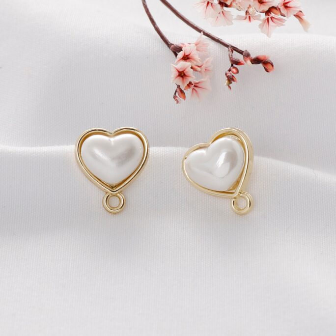 10Pcs High Quality Alloy Pearl Love Earrings, Ear Stud, Jewelry Making Materials, Earring Attachment, Nickel Free