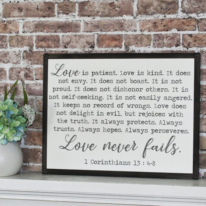20In By 26In Love Is Patient Framed Sign | Corinthians Anniversary Gift Christmas Present Housewarming Wedding Kind Never Fails