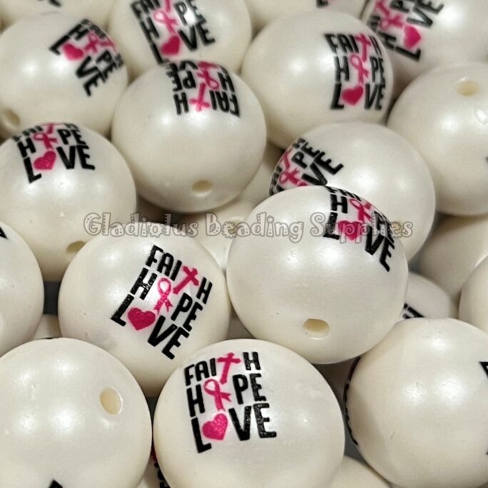 20mm Faith-Hope-Love Print Beads, Chucky Bubblegum Acrylic Matte Gumball Necklace Supplies, Wholesale, Beading Arts