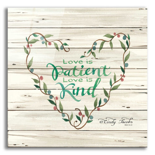 Acrylic Glass Wall Art "Love Is Patient Heart Wreath' By Cindy Jacobs
