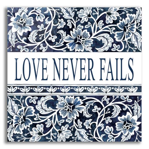 Acrylic Glass Wall Art "Love Never Fails Navy' By Cindy Jacobs