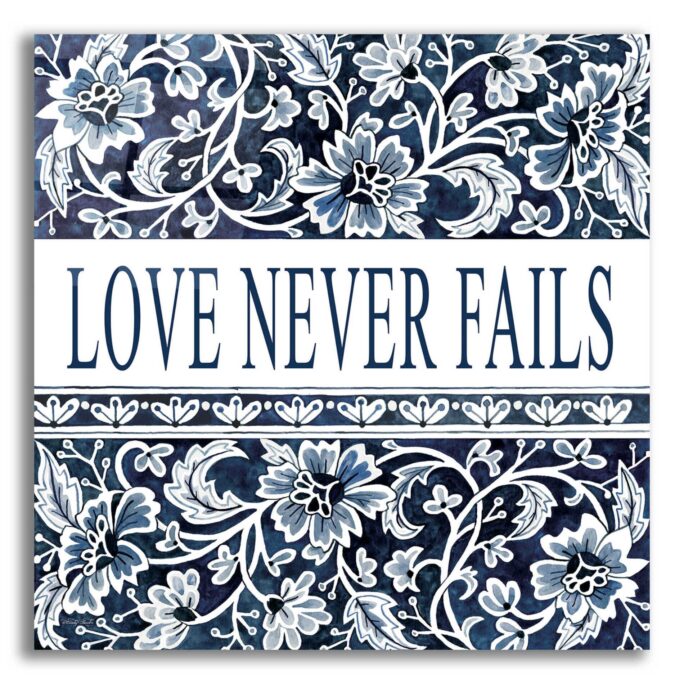 Acrylic Glass Wall Art "Love Never Fails Navy' By Cindy Jacobs