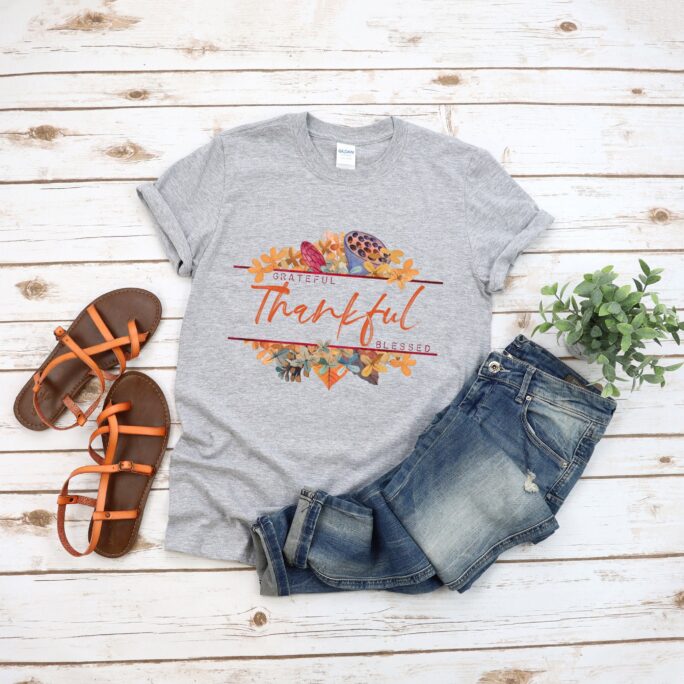 Christian Shirt, Grateful Thankful Blessed, Womens Fall Thanksgiving Tee, Gift For Mom, Floral Shirt