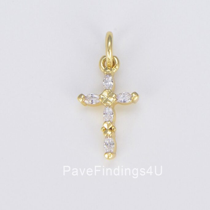 Dainty 18K Gold Cross Charm, Cz Micro Pave Pendant For Necklace Bracelet Earring Charm Supply Religious Jewelry, 18x9mm, Cp1481