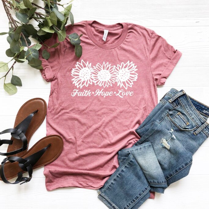 Daisy Faith Hope Love T-Shirt, Funny Graphic Tee, Flower Lover Shirt, Valentines Day, Inspirational, Butterfly, Religious, Spiritual, Floral