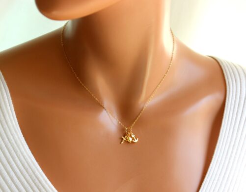 Faith Hope Love Charm Necklace 14K Gold Filled Heart Anchor Cross Charms Triple Necklaces Women Girls Jewelry Gift For Her