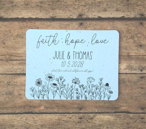 Faith Hope Love Minimalist Wildflower Design Personalized Wedding Favors | Set Of 12 - Plantable Full Seed Paper Favor Cards Bridal Shower