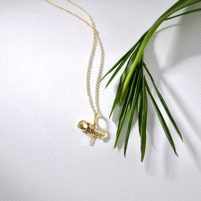 Faith Hope Love Necklace in 14K Solid Gold For Women, Dainty Minimal & With Cross Charm Pendant Necklace, Hypoallergenic
