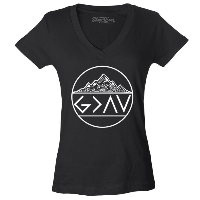 God Is Greater Than The Highs & Lows Christian Women's V-Neck T-Shirt Slim Fit