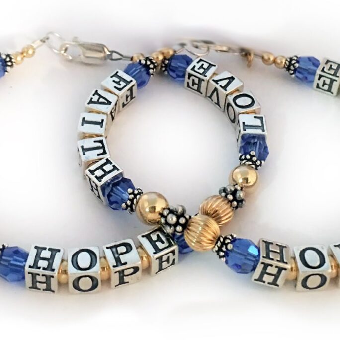Gold Faith Hope Love Bracelet, Sterling Silver Charms Optional, Free Shipping, Message Bracelets