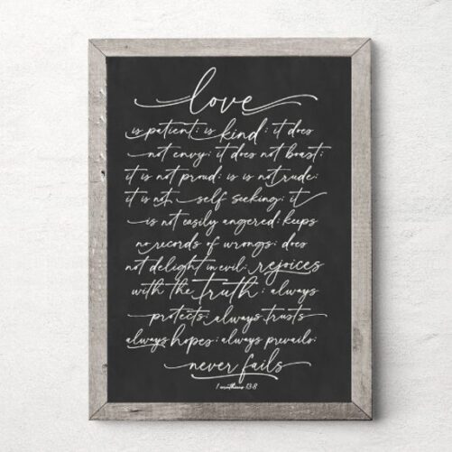 Love Is Patient 1 Corinthians 134 Bible Verse Scripture Print - 4 Backgrounds | No Frame Kind Never Fails Christian Wall Art Decor