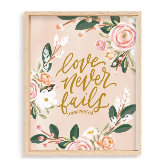 Love Never Fails Art Print, Christian Gift, Religious Scripture 8x10 Home Decor