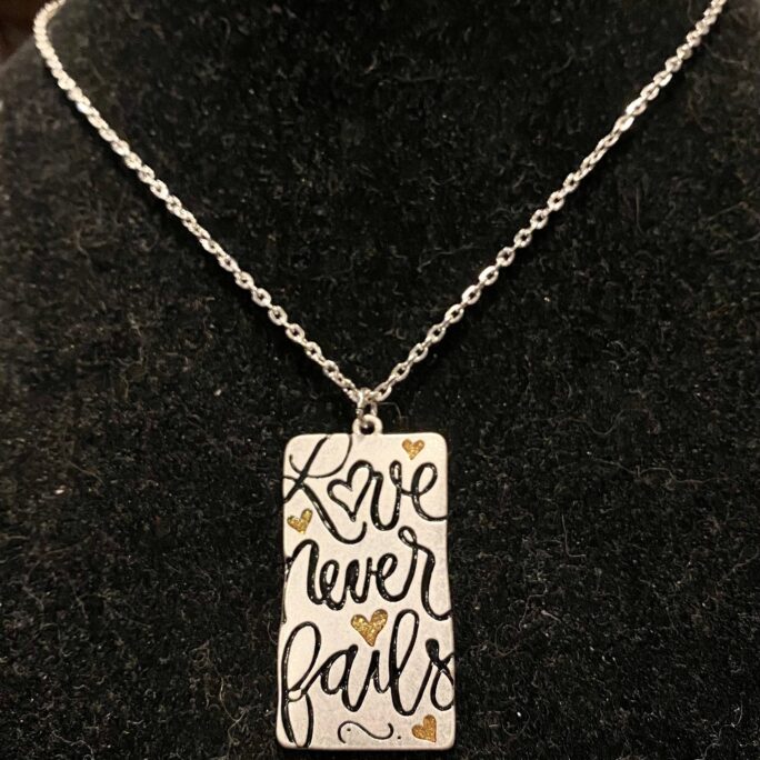 Love Never Fails, Silver, Rectangle, 16 Inch Necklace