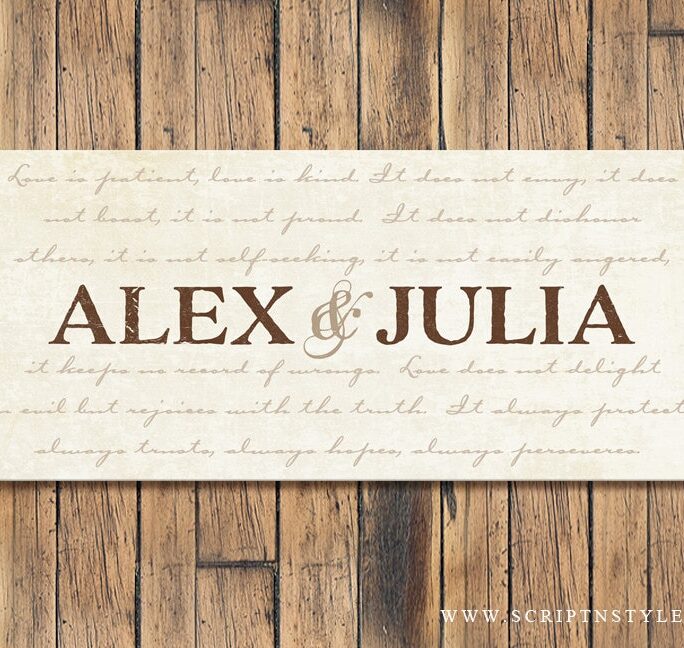 Personalized Wedding Gift, 1 Corinthians 13 Wood Name Sign, Anniversary Family Plaque