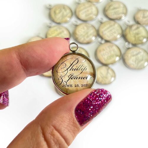 Personalized Wedding Glass Jewelry Making Charm, 20mm, Silver, Gold - Bulk Designer Bracelet Charms