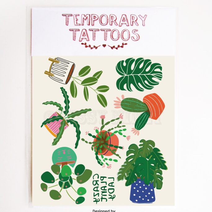 Temporary Tattoos Crazy For Plants, Cacti, Flower Lover, Floral, Green Thumbs, Fake Tattoos, Wedding, Party Favor Bag, For Fun
