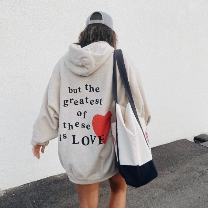 The Greatest Of These Is Love Hoodie | Sand Black Brown Ash Light Puff-Print