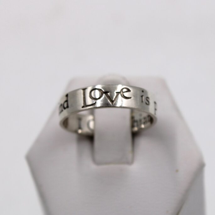 Unique Vintage Quote "Love Is Patience, Love Kind" 1 Corinthians 134 Sterling Silver Band Size 9 3/4 Free Shipping #1Cor134-Sr19