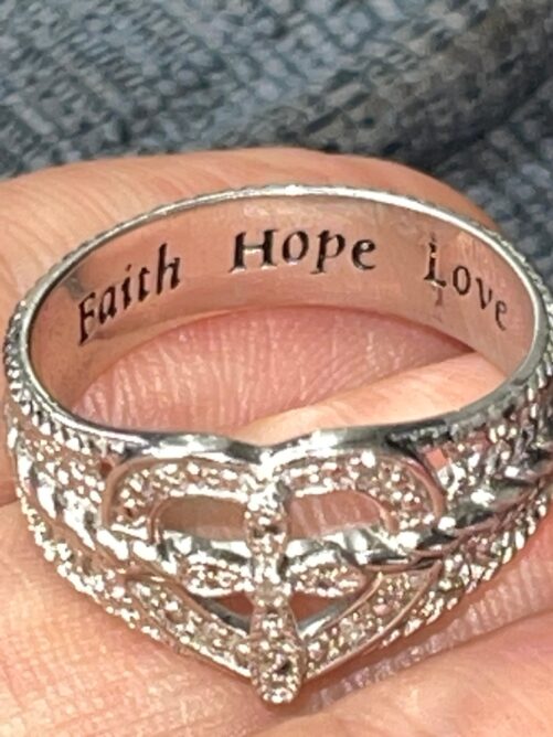 Vintage Bge Sterling Silver 925 Ring Cross Faith Hope Love Diamonds Size 8.25