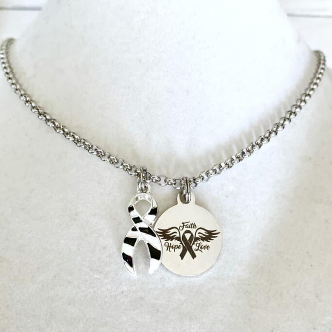 Zebra Black White Awareness Faith Hope Love Ribbon Necklace Carcinoid Cancer Cvid You Select Chain Length