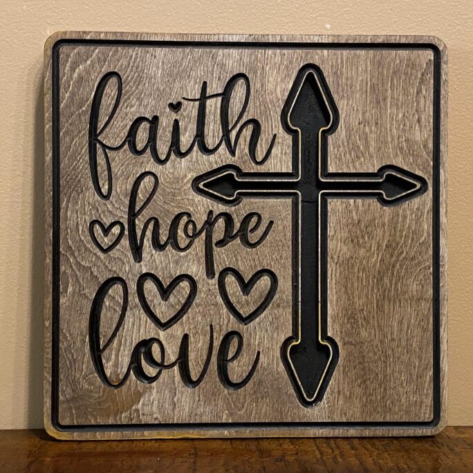 Faith Hope Love Cross Christian Wall Art Wood Sign