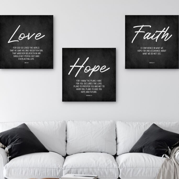 Faith Hope Love Sign, Print On Canvas, Quote Art