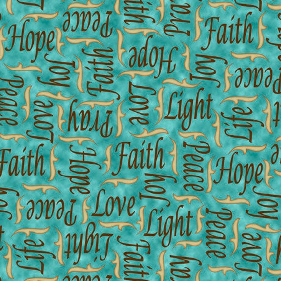 Instruments Of Peace Inspirational Words Teal Cotton Fabric