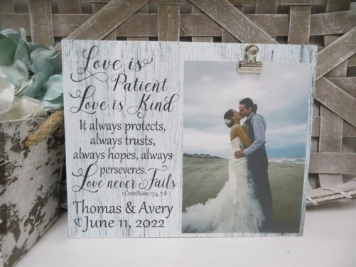 Wedding Frame, "Love Is Patient Love Kind...love Never Fails", 1 Corinthians 134, 7-8, Personalized Gift