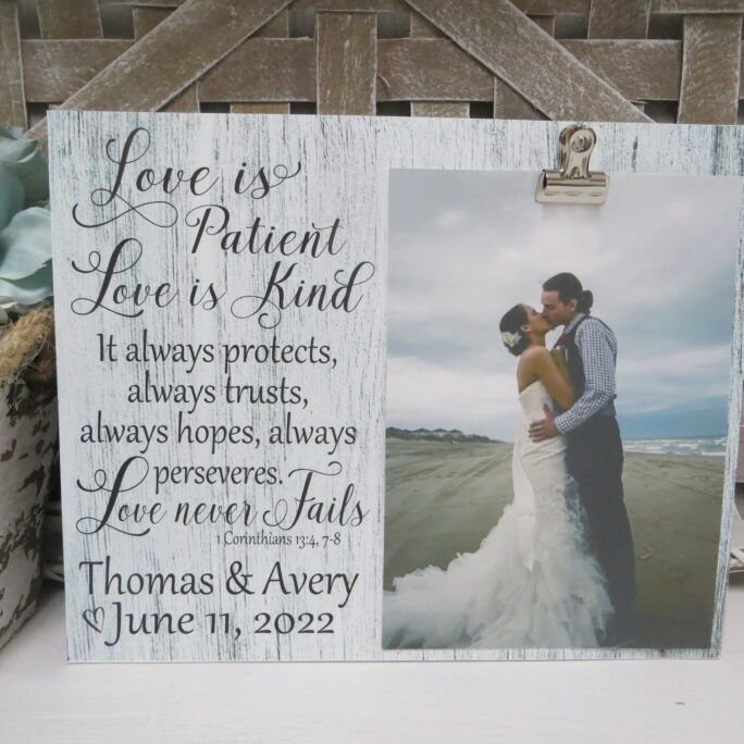 Wedding Frame, "Love Is Patient Love Kind...love Never Fails", 1 Corinthians 134, 7-8, Personalized Gift