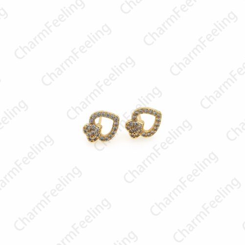 1 Pair, 18K Gold Filled Love Earrings, Micropaved Cz Earrings, Love Charm, Heart-Shaped A Gift For Her