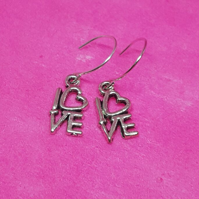 Adorable Tiny Love Earrings Sterling Silver Ear Hooks Stacked Letters Spelling Love Charm Awesome Gift For Kids Children's