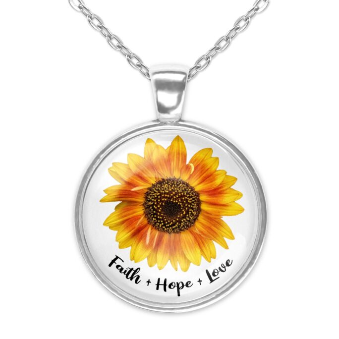 Faith Hope Love Sunflower Art Glass Pendant Necklace Earrings Bracelet Matching Pieces New 20 24 Inch Chain Simple Nature Lover Floral