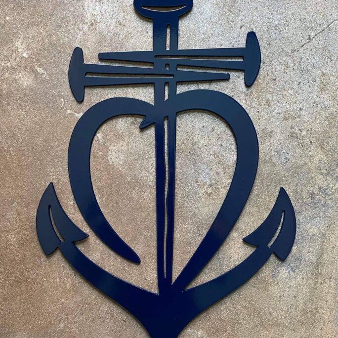 Faith, Hope & Love Anchor - The Cross, Heart Metal Wall Hanging Christian Decor Faith Based Catholic