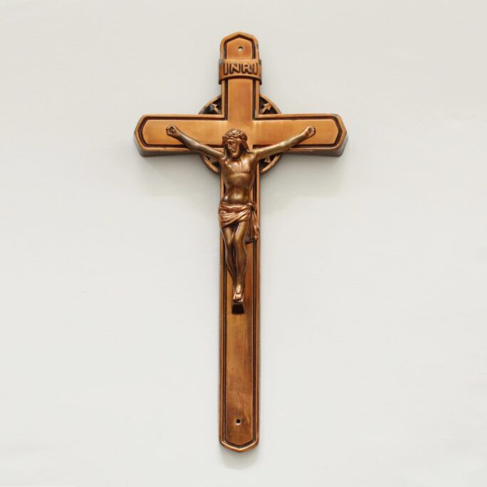 19 3/4" Tall Vintage Catholic Home All Metal Wall Mount Crucifix With Copper Finish