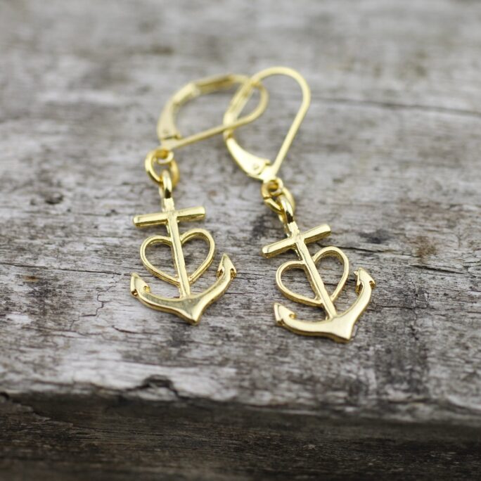 Faith Hope Love Earrings, Anchor Heart Dainty Charms Minimalist Jewelry, Gift For Her, Zm845 Gold Earrings